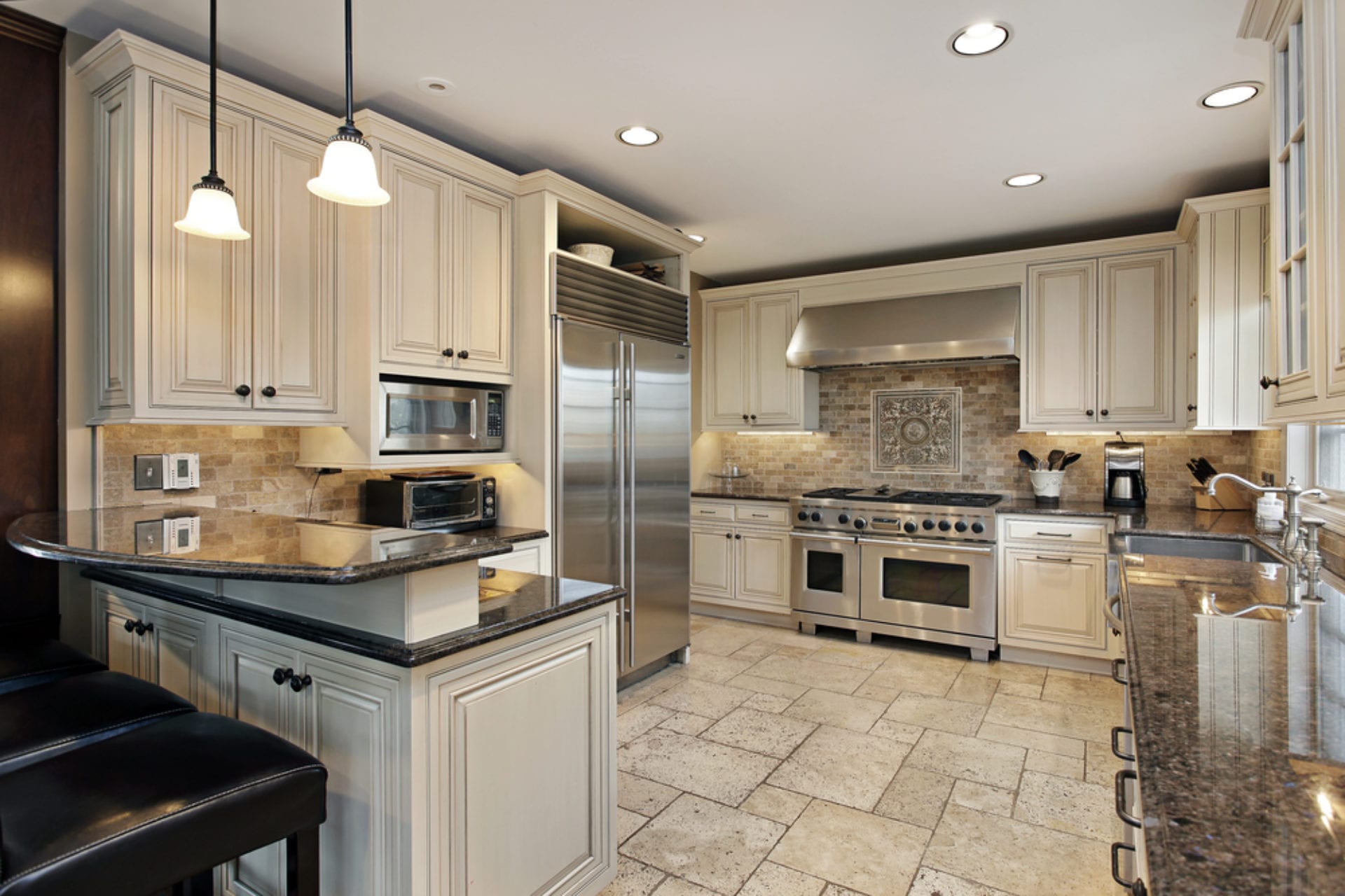 Upscale kitchen with breakfast bar