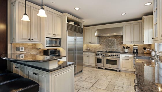 Upscale kitchen with breakfast bar